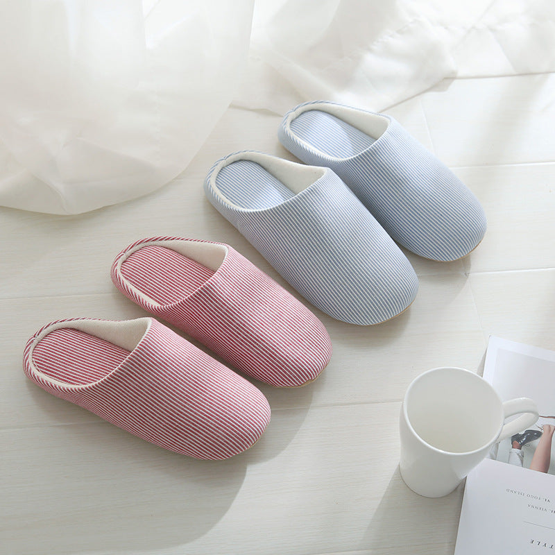 Spring and summer couple wooden floor slippers Japanese soft soled cotton slippers Home Furnishing home indoor skid Ms. male female