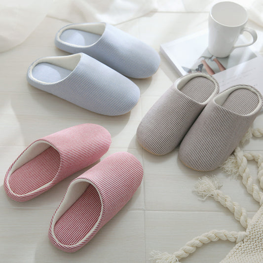 Spring and summer couple wooden floor slippers Japanese soft soled cotton slippers Home Furnishing home indoor skid Ms. male female