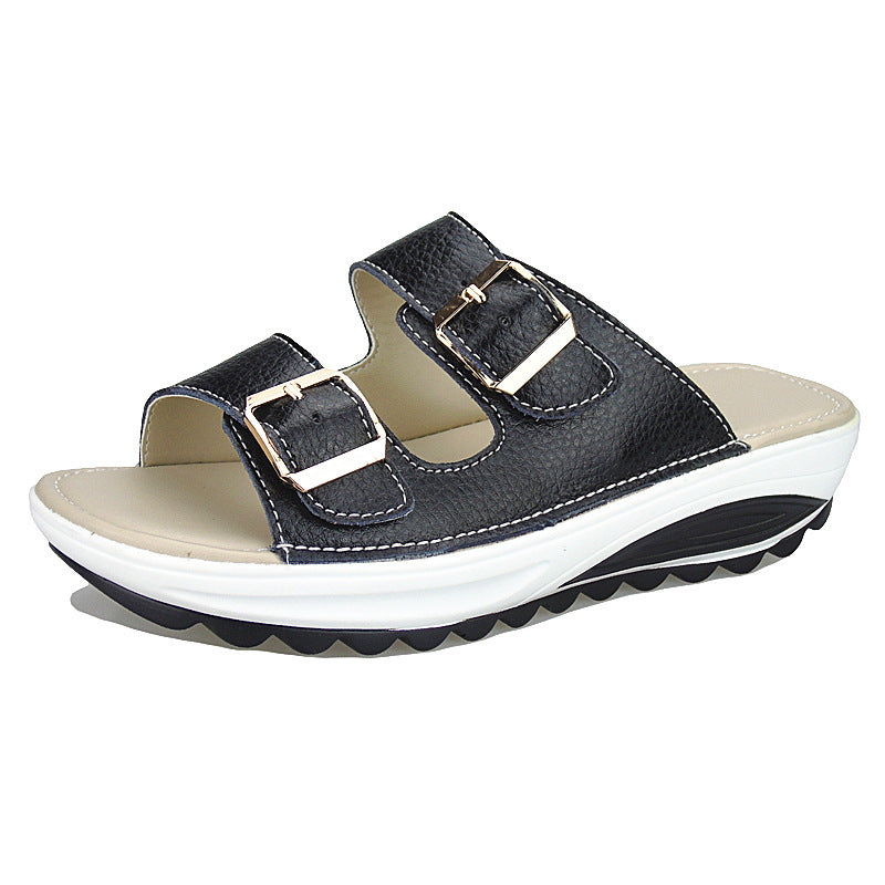 The 2021 summer new leather slope with thick soles muffin with leisure shoes sandals slippers shoes shake