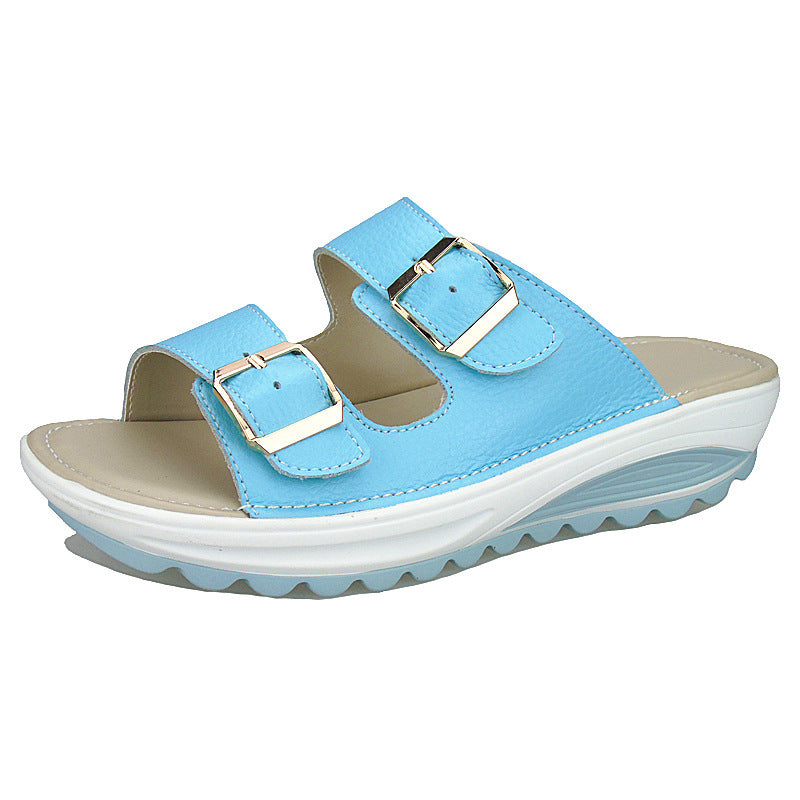 The 2021 summer new leather slope with thick soles muffin with leisure shoes sandals slippers shoes shake