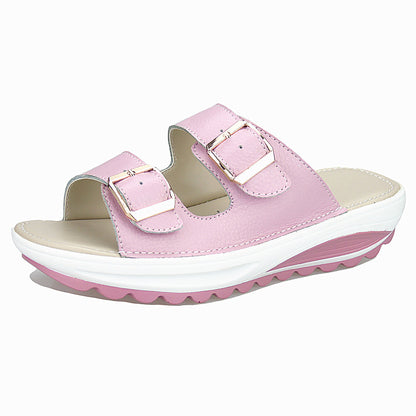 The 2021 summer new leather slope with thick soles muffin with leisure shoes sandals slippers shoes shake