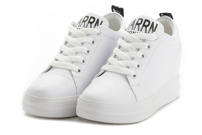 The new leisure shoes increased letter totem lace white shoes with thick bottom slope platform low shoes female