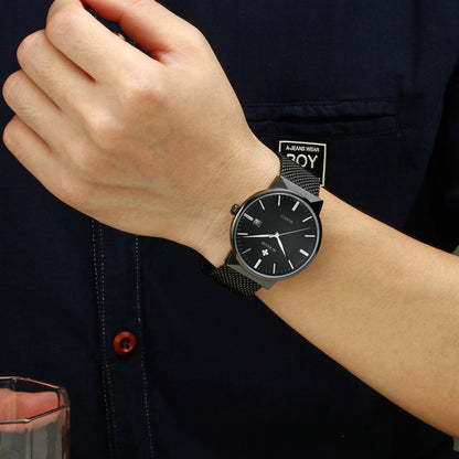 Men's mesh belt quartz watch wholesale ultra-thin waterproof steel