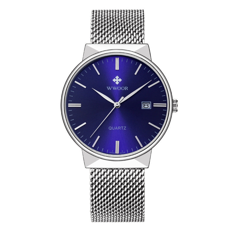 Men's mesh belt quartz watch wholesale ultra-thin waterproof steel