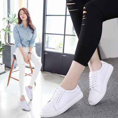 Winter New Lady White Shoe Leather Shoes Casual Shoes Female Korean Students Wholesale Manufacturers