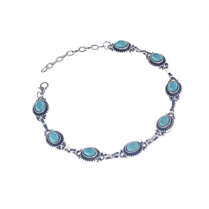 Retro Ethnic Style Alloy Foot Ornaments Fashion Simple Turquoise Anklet