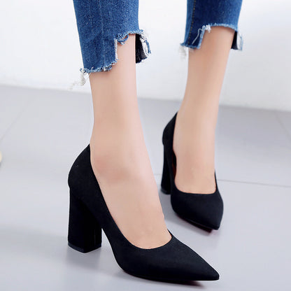 autumn new lady's single shoes, high heel heel and shallowly shallowly suede professional women shoes