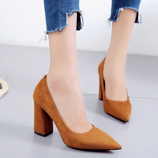 autumn new lady's single shoes, high heel heel and shallowly shallowly suede professional women shoes