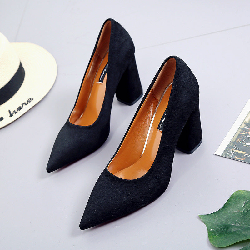 autumn new lady's single shoes, high heel heel and shallowly shallowly suede professional women shoes