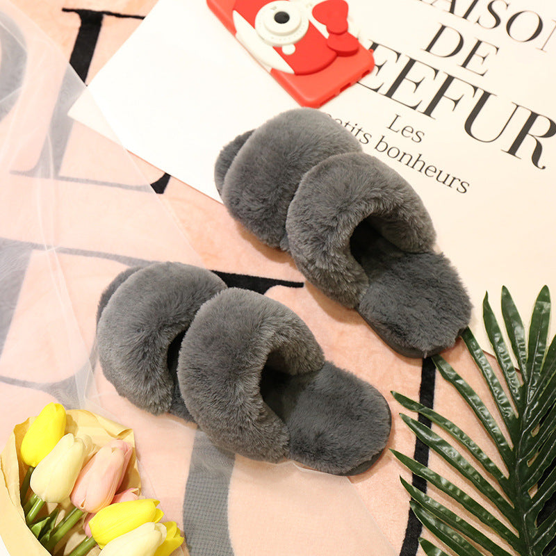 Factory direct 2021 autumn and winter new Korean Edition flat bottom flat heel heel slippers thick wool cotton slippers hairy shoe