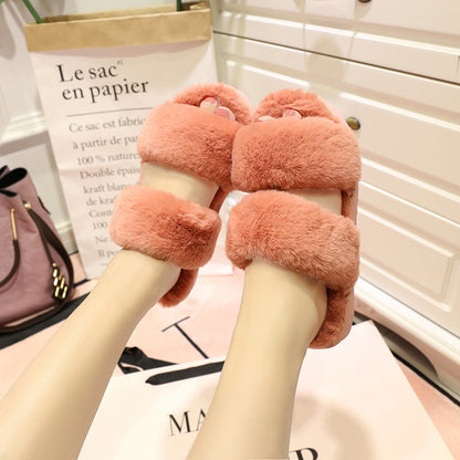 Factory direct 2021 autumn and winter new Korean Edition flat bottom flat heel heel slippers thick wool cotton slippers hairy shoe