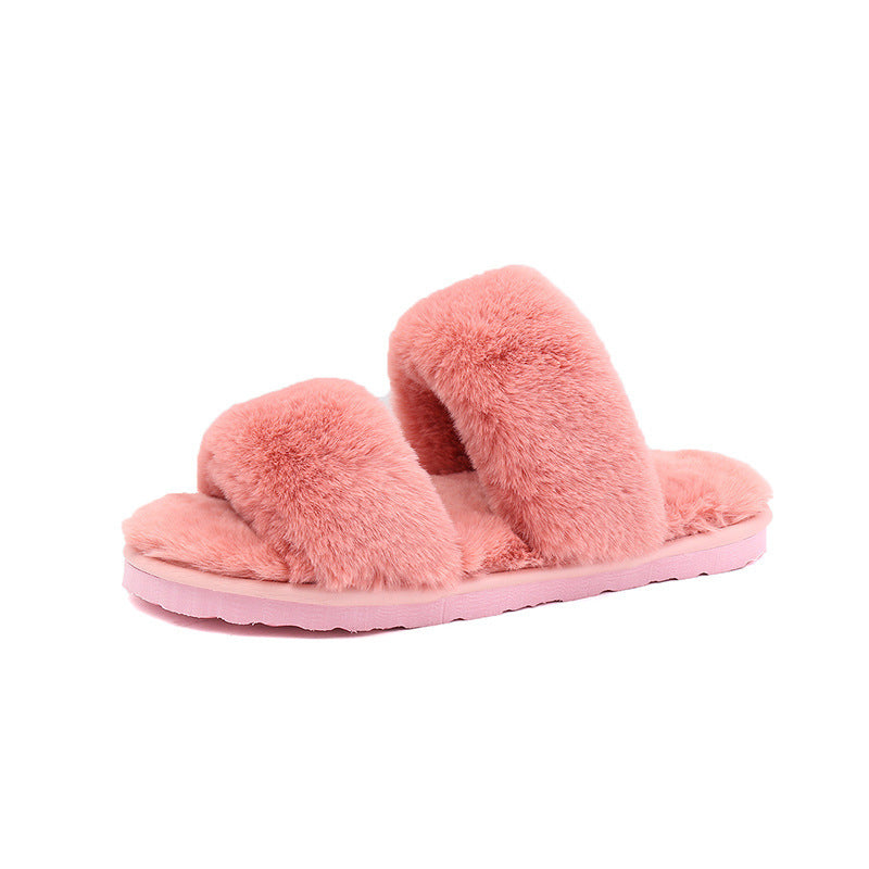 Factory direct 2021 autumn and winter new Korean Edition flat bottom flat heel heel slippers thick wool cotton slippers hairy shoe