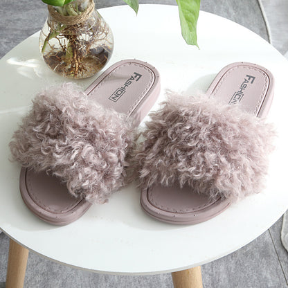 2021 New Style Slippers female hair slippers fashion outside wear Maomao shoes ladies hair cool slippers wholesale