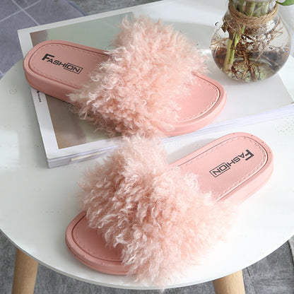 2021 New Style Slippers female hair slippers fashion outside wear Maomao shoes ladies hair cool slippers wholesale