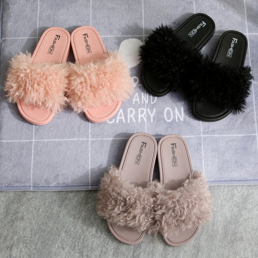 2021 New Style Slippers female hair slippers fashion outside wear Maomao shoes ladies hair cool slippers wholesale