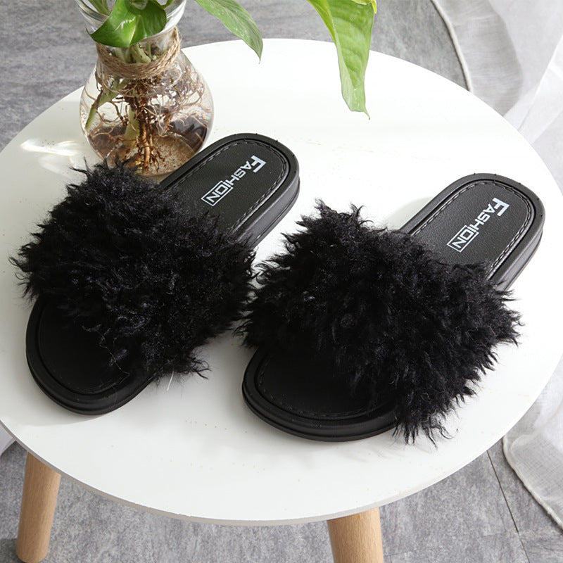 2021 New Style Slippers female hair slippers fashion outside wear Maomao shoes ladies hair cool slippers wholesale