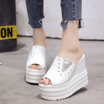 Summer Hyper Glitter Heel Slippers Female Summer Thick Bottom Waterproof Table Slope With Women's Shoes Heighten Fish Mouth Cool Drag Female