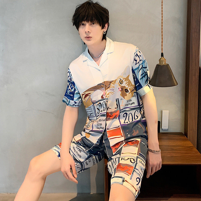 Men's pajamas summer ice silk short-sleeved thin section