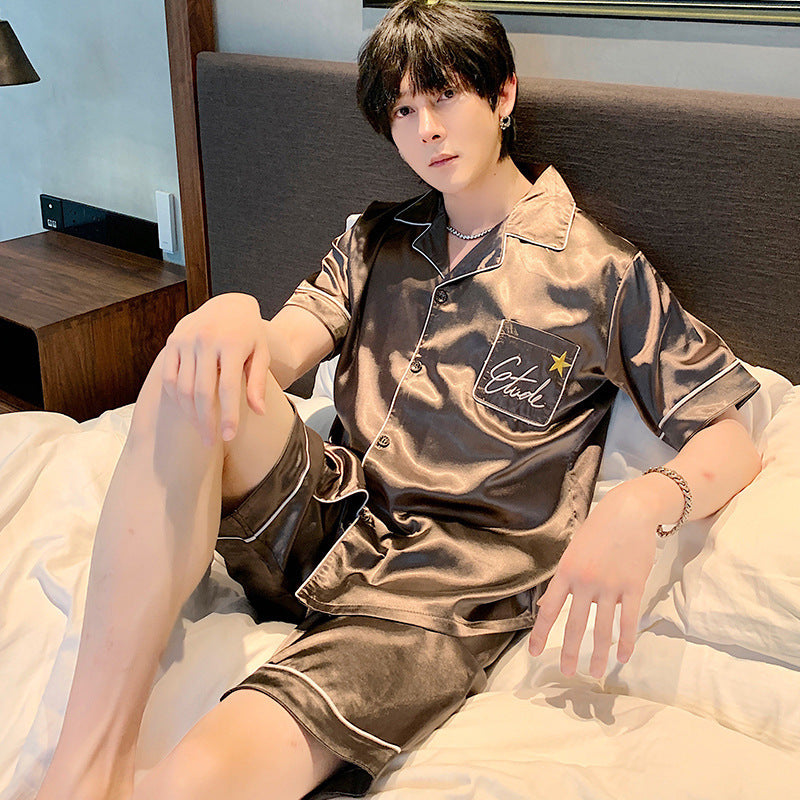 Men's pajamas summer ice silk short-sleeved thin section