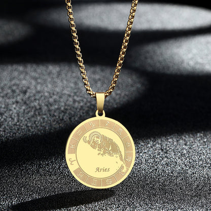 Stainless Steel Constellation Pendant Necklace Gold Medal Necklace