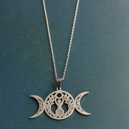 Triple Moon Celtic Knot Pendant Necklace