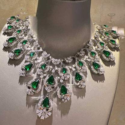 Green Zircon Evening Dress Accessories Necklace Earrings