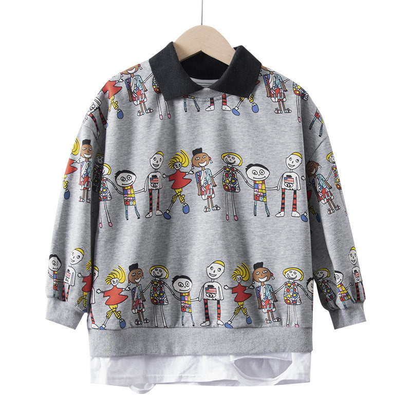 Korean Version Of The Big Boy's Lapel Pullover Children's Long-sleeved Shirt Male