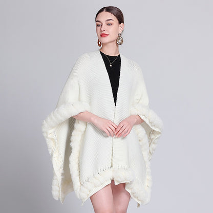 Solid Color Knitted Cape And Shawl Sweater Coat