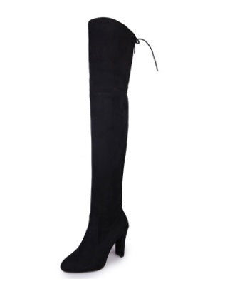 new pointed thick high heel women's boots foreign trade side zipper thin leg straps over the knee boots large size elastic boots