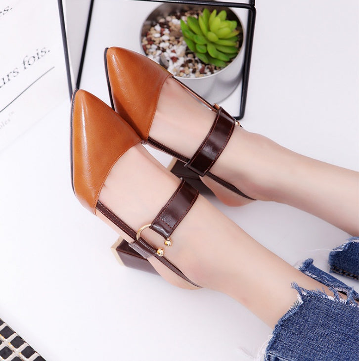 new hollow coarse sandals high-heeled shallow mouth pointed baotou shoes work shoes women Female sexy high heels B1284