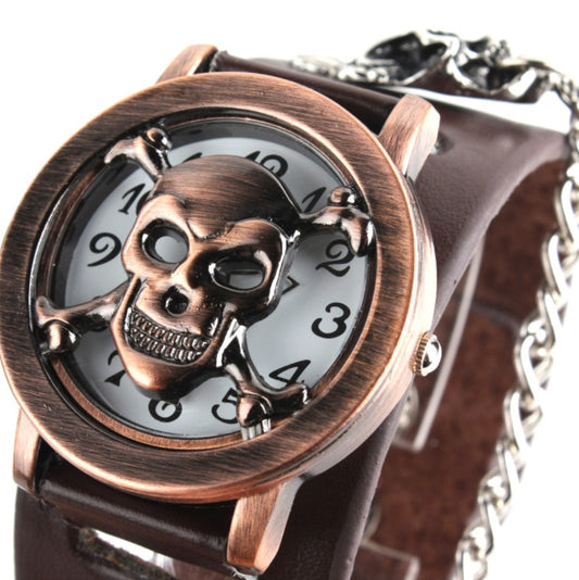 Skull Watch With Chain Brown