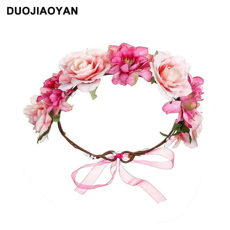 Artificial Fabric Colorful Rose Flower Garland Hair Accessories