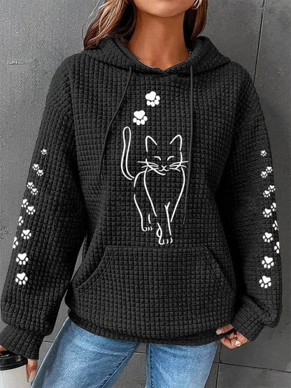 Women's Clothing New Waffle Hooded Long Sleeve Letter Print Sweatshirt