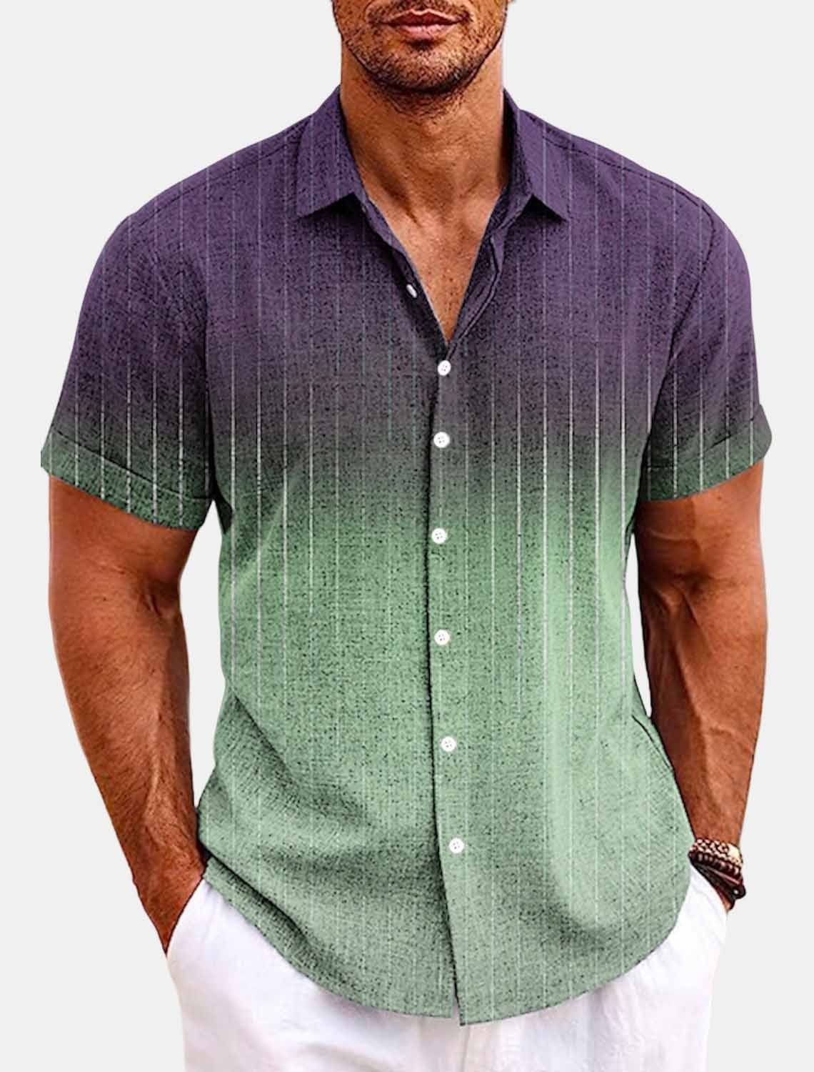 Bamboo Linen Men's Shirt Men's Printed Casual Short-sleeved Shirt Lapel