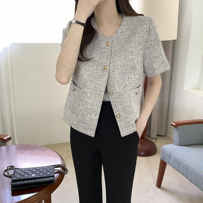 Women's Summer Gray Short Sleeve Coat Top