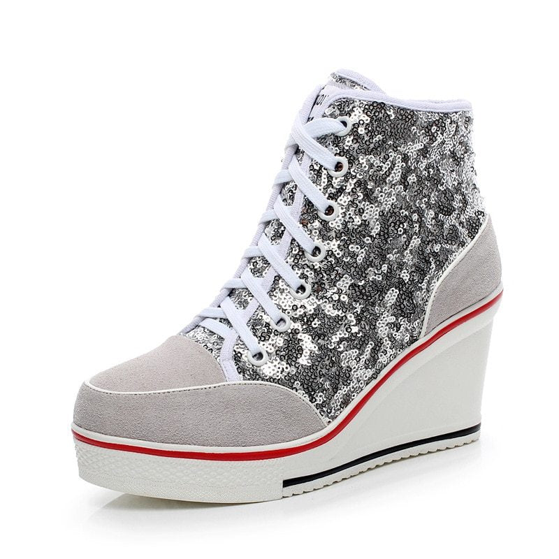 Korean version of high-top casual shoes, women's leather high-heeled shoes, large size women's shoes