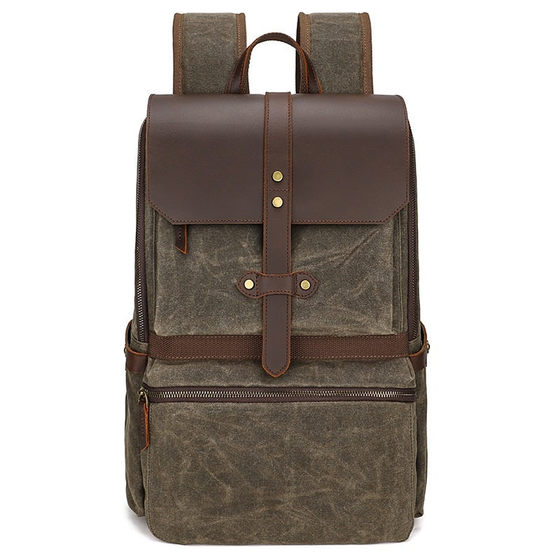 Waterproof Batik Canvas Backpack Crazy Horse Leather Men's Bag