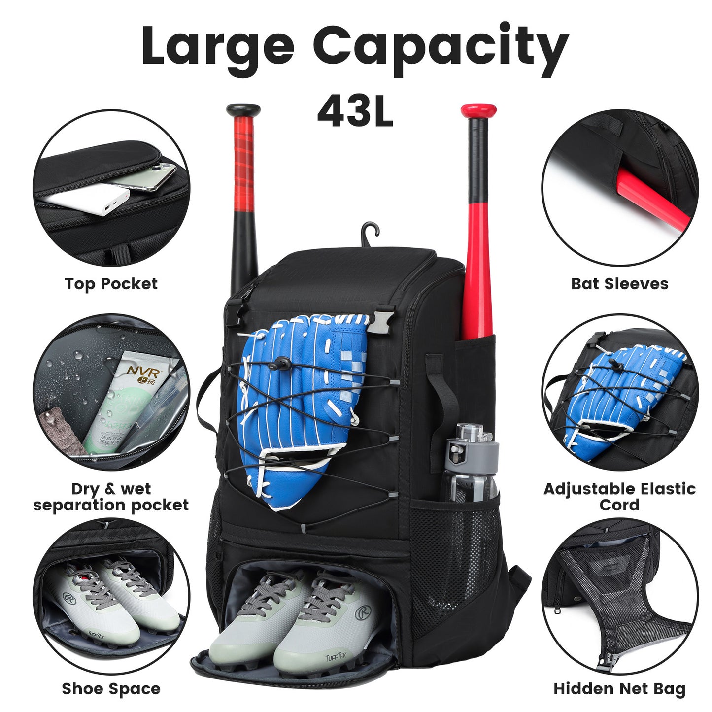 Baseball Equipment Backpack Large Capacity Portable Multifunctional