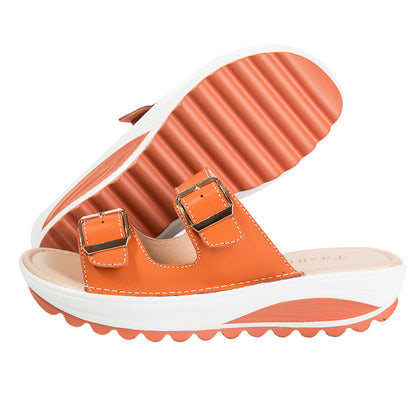 The 2021 summer new leather slope with thick soles muffin with leisure shoes sandals slippers shoes shake