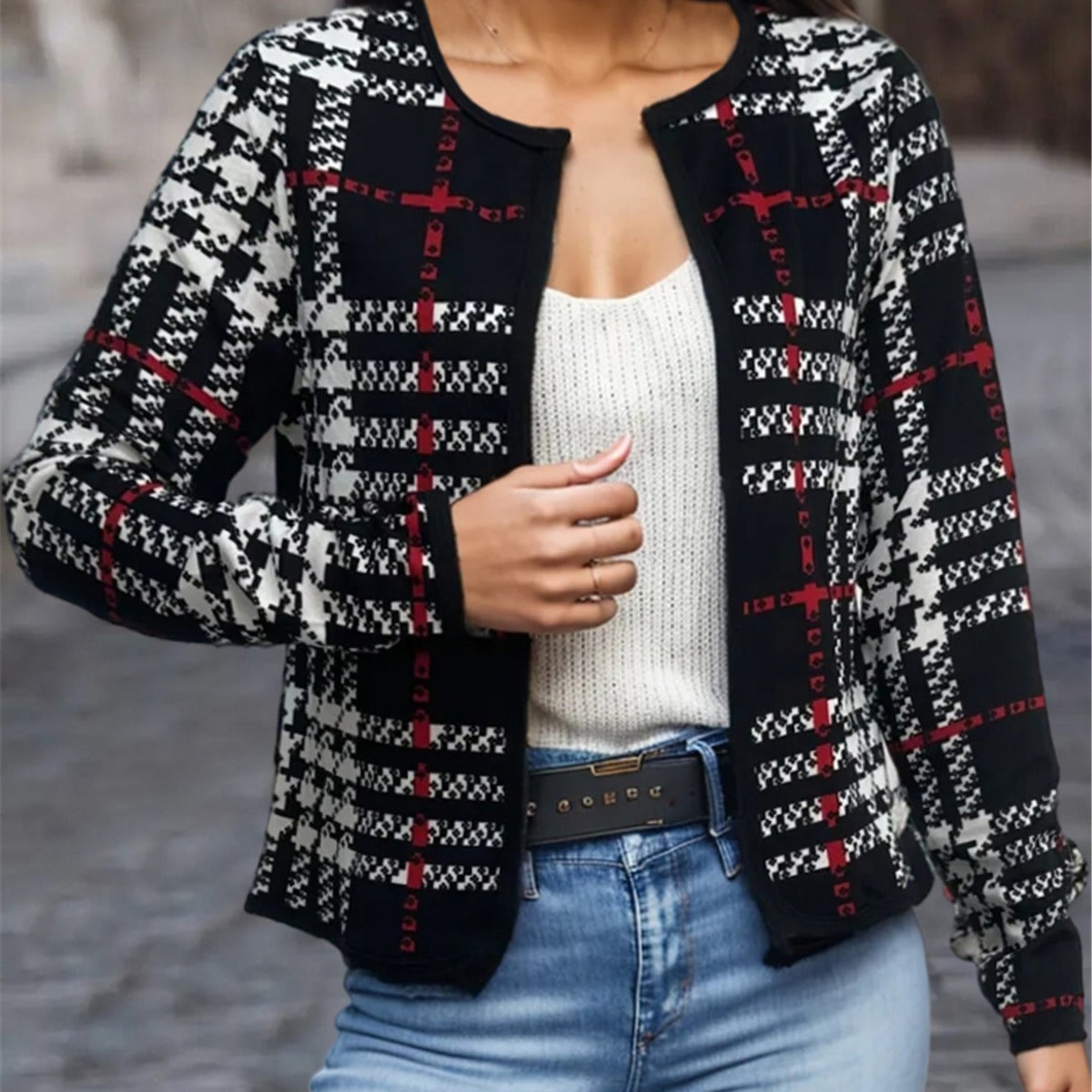 Women's Checkered Printed Versatile Casual Jacket