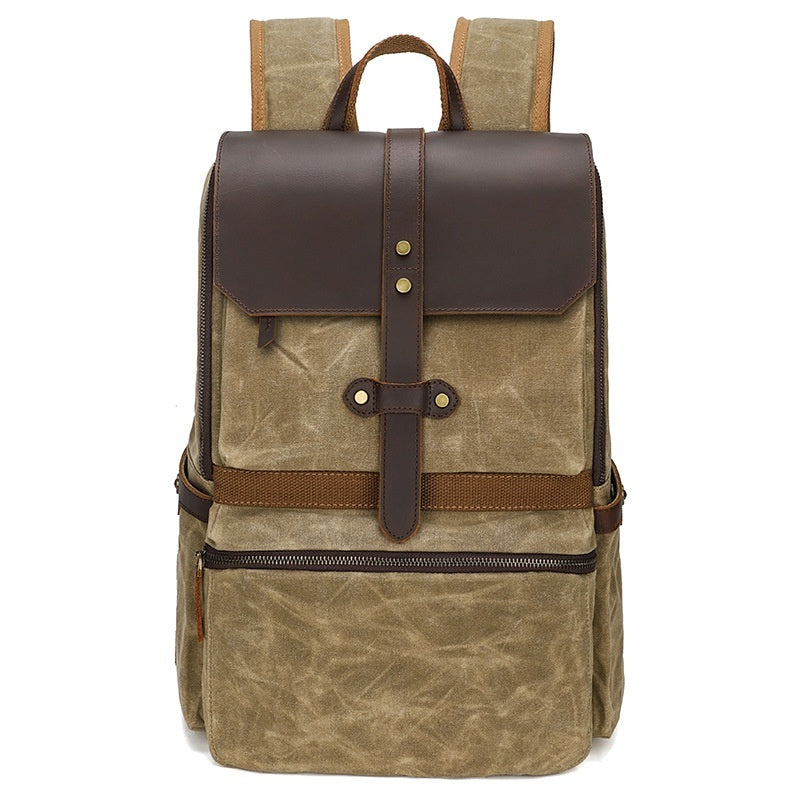 Waterproof Batik Canvas Backpack Crazy Horse Leather Men's Bag