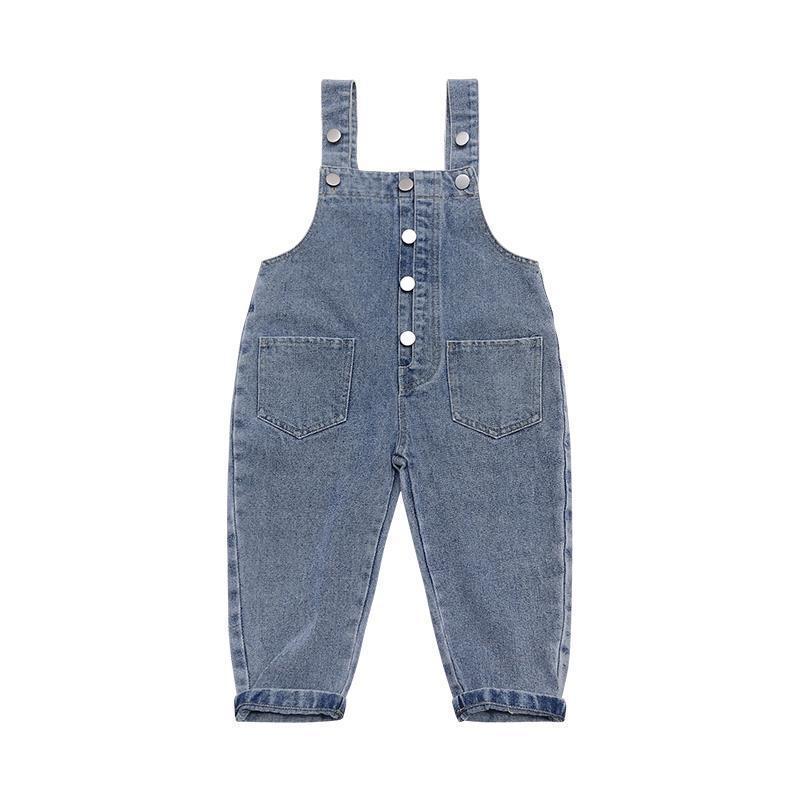 Girls Denim Overalls And Lace Shirt Two-piece Suit