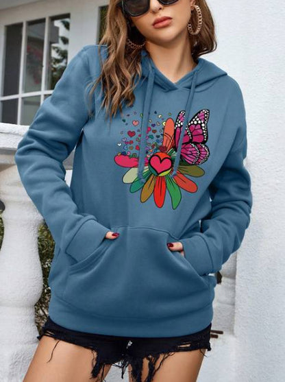 Retro Love Pattern Women's Sheath Hoodie Printed Pullover College Style