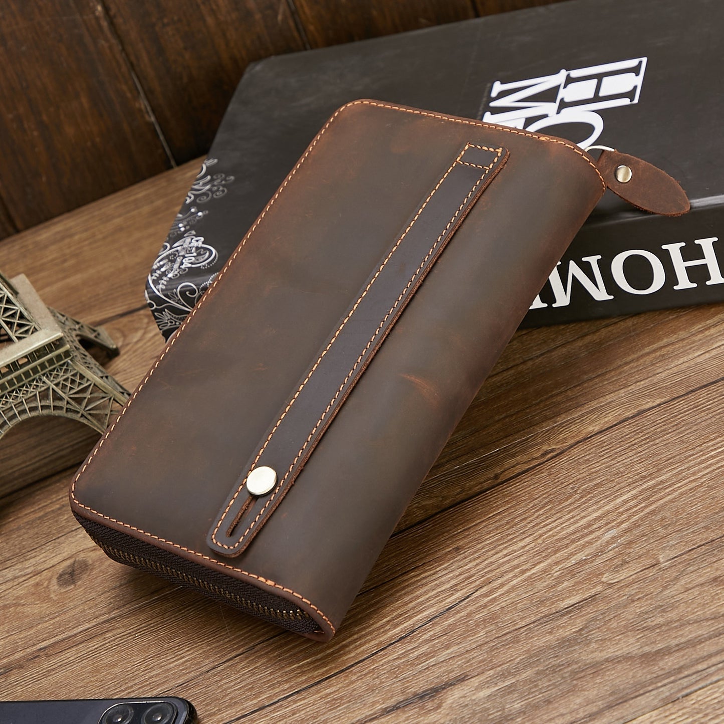New Retro Hand Multifunctional Zipper Men's Leather Wallet