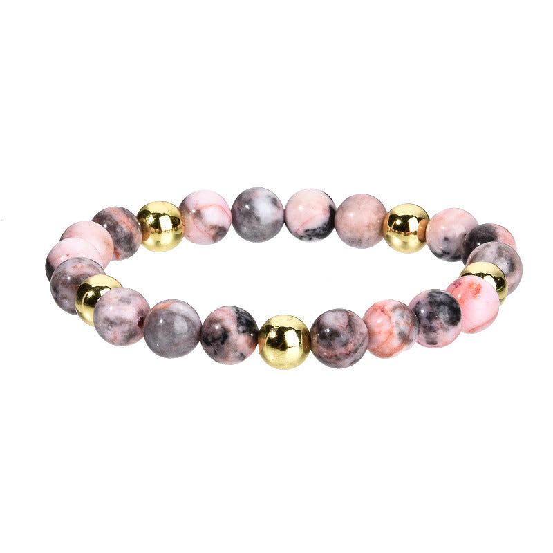 Amazon New Pink Crystal Bracelet Women's Handmade Red Agate Tiger Eye Blue Gold Mixed Color Beaded Bracelet Wholesale