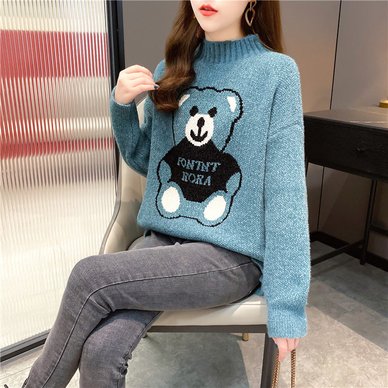 Artificial Mink Fur Bear Sweater For Women Autumn And Winter Loose Thickened Knitting