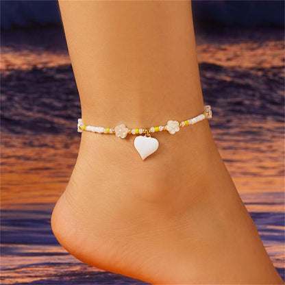 Fashion Love Heart Flowers Bead Anklet For Women