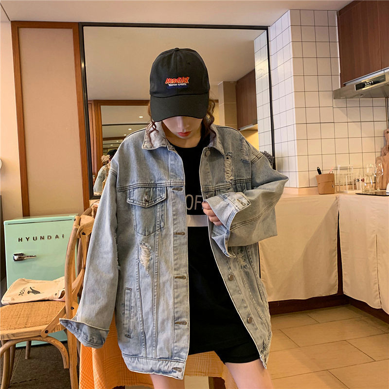 Korean Style Ripped Denim Coat For Female Students