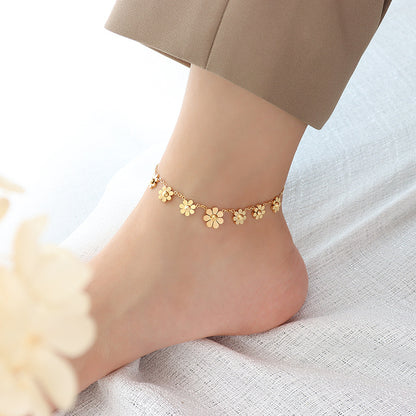 Titanium Steel Plated 18k Simple Flower Anklet