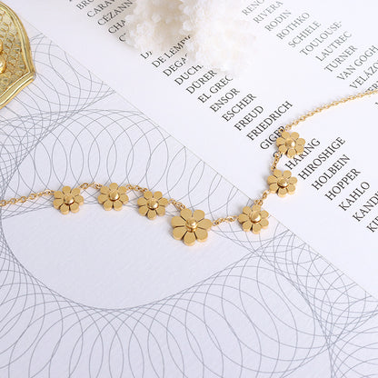 Titanium Steel Plated 18k Simple Flower Anklet